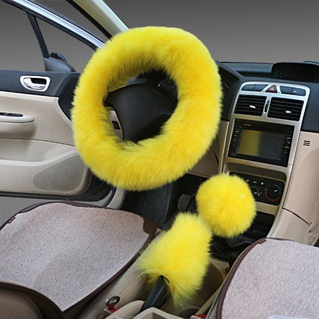 Faux Fur Steering Wheel Cover Set