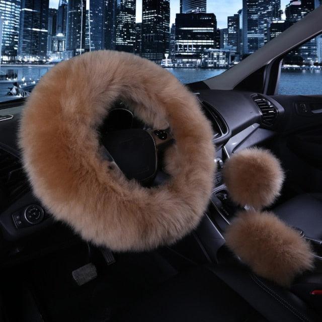 Faux Fur Steering Wheel Cover Set