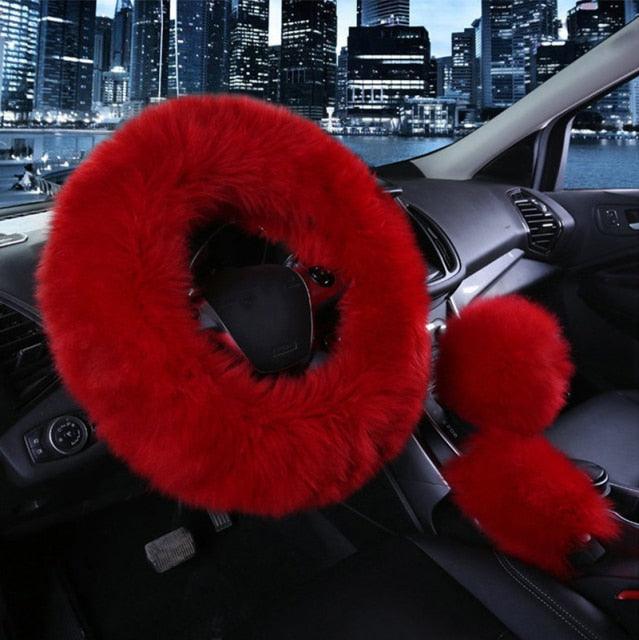 Faux Fur Steering Wheel Cover Set