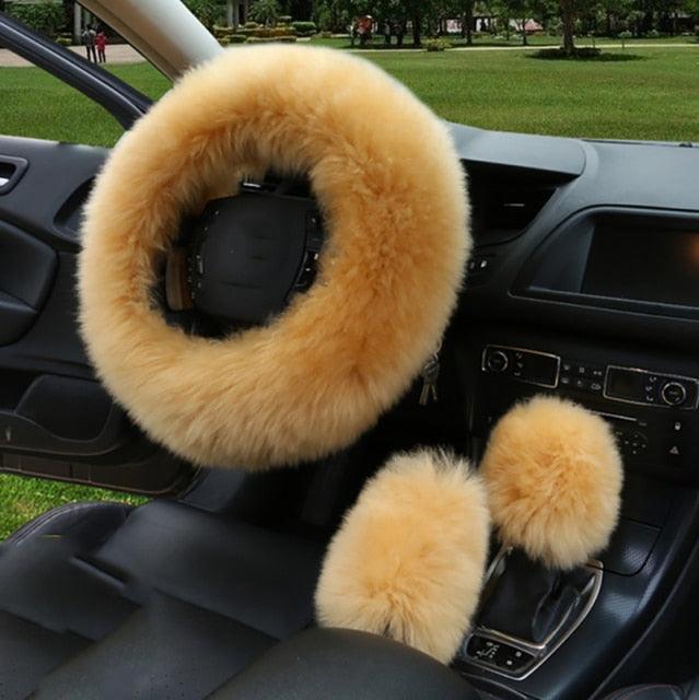 Faux Fur Steering Wheel Cover Set