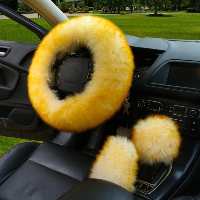 Faux Fur Steering Wheel Cover Set