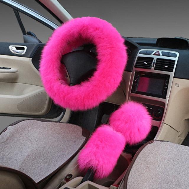 Faux Fur Steering Wheel Cover Set