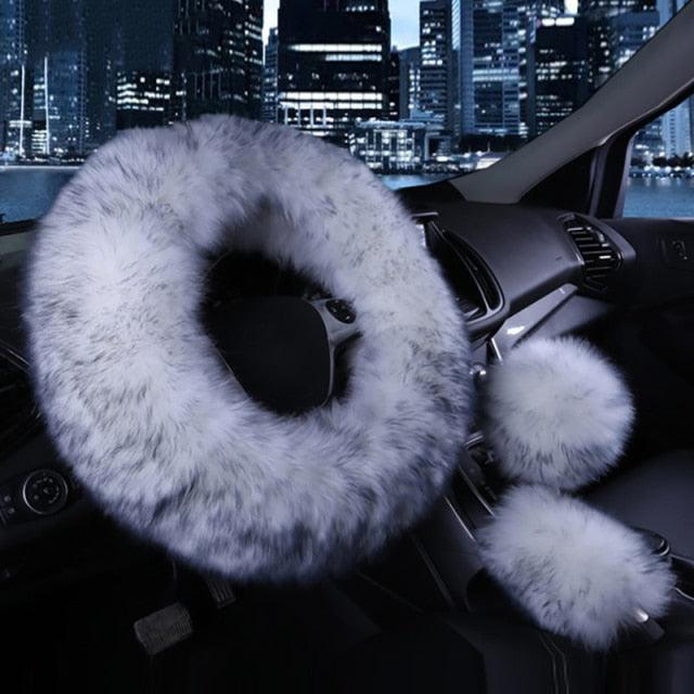 Faux Fur Steering Wheel Cover Set