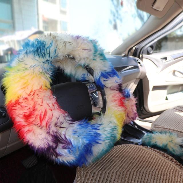 Faux Fur Steering Wheel Cover Set