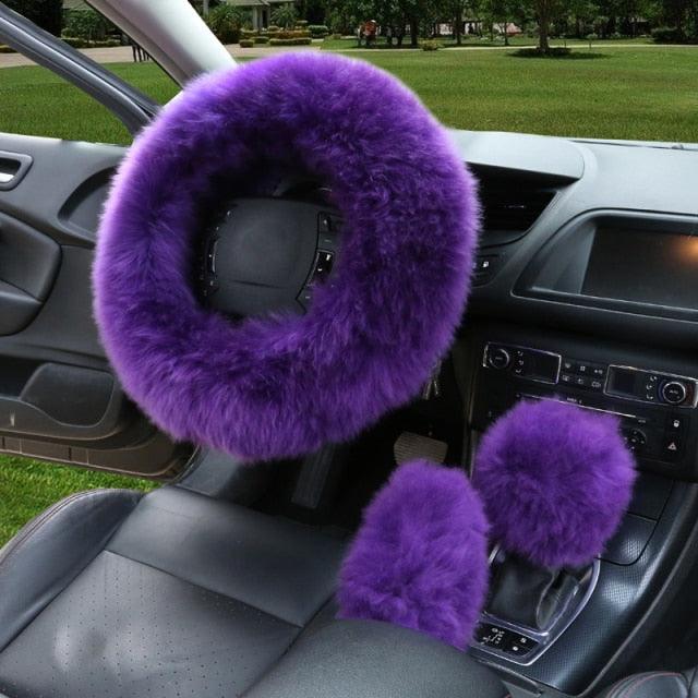 Faux Fur Steering Wheel Cover Set