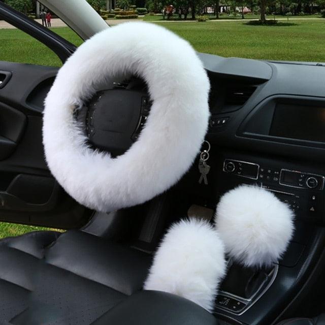 Faux Fur Steering Wheel Cover Set