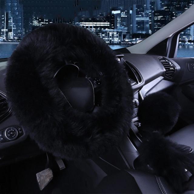 Faux Fur Steering Wheel Cover Set