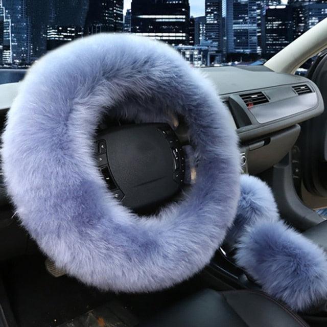 Faux Fur Steering Wheel Cover Set