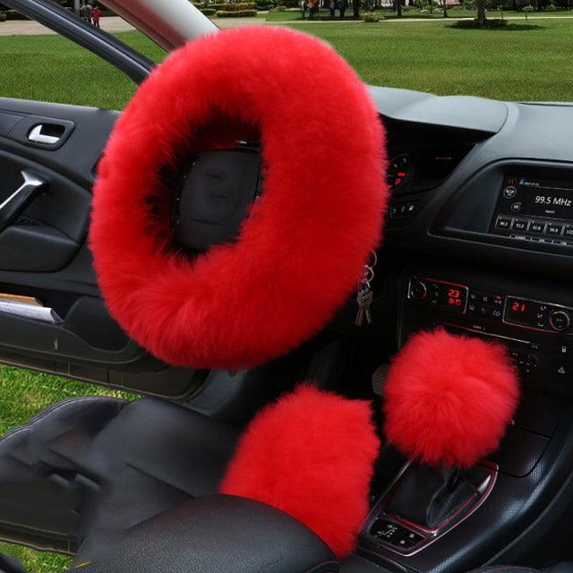 Faux Fur Steering Wheel Cover Set