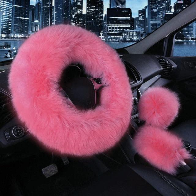 Faux Fur Steering Wheel Cover Set