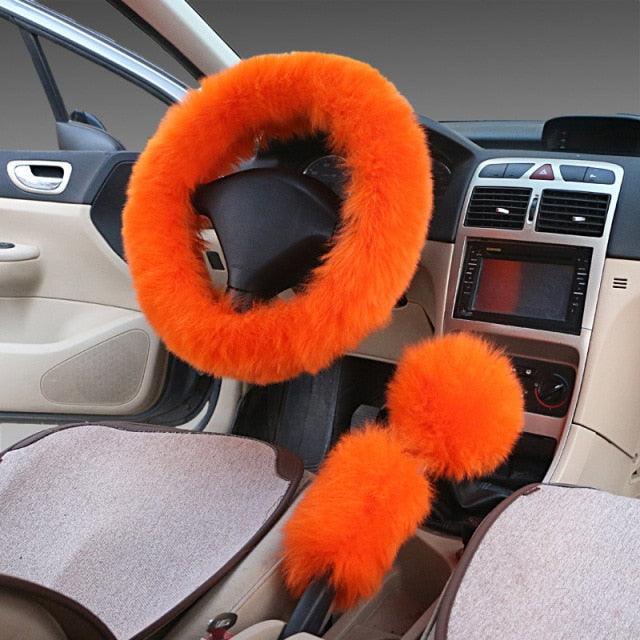 Faux Fur Steering Wheel Cover Set